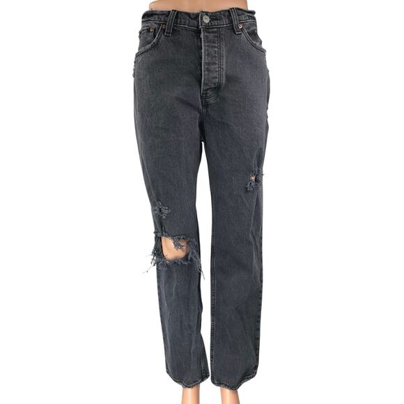 Abercrombie & Fitch The Dad High Rise Women's Black Distressed Denim Jeans Sz 29 - Picture 1 of 5